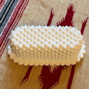 White Hobnail Glass Butter Dish
